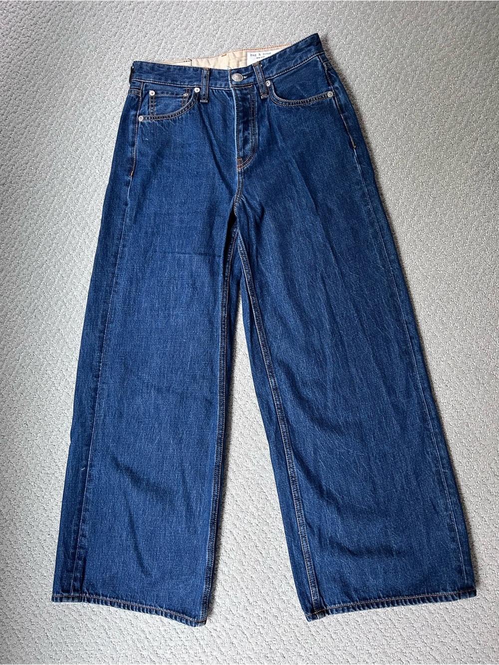 rag & bone Women's Wide Leg Jeans in Dark Blue Denim - Picture 2 of 7